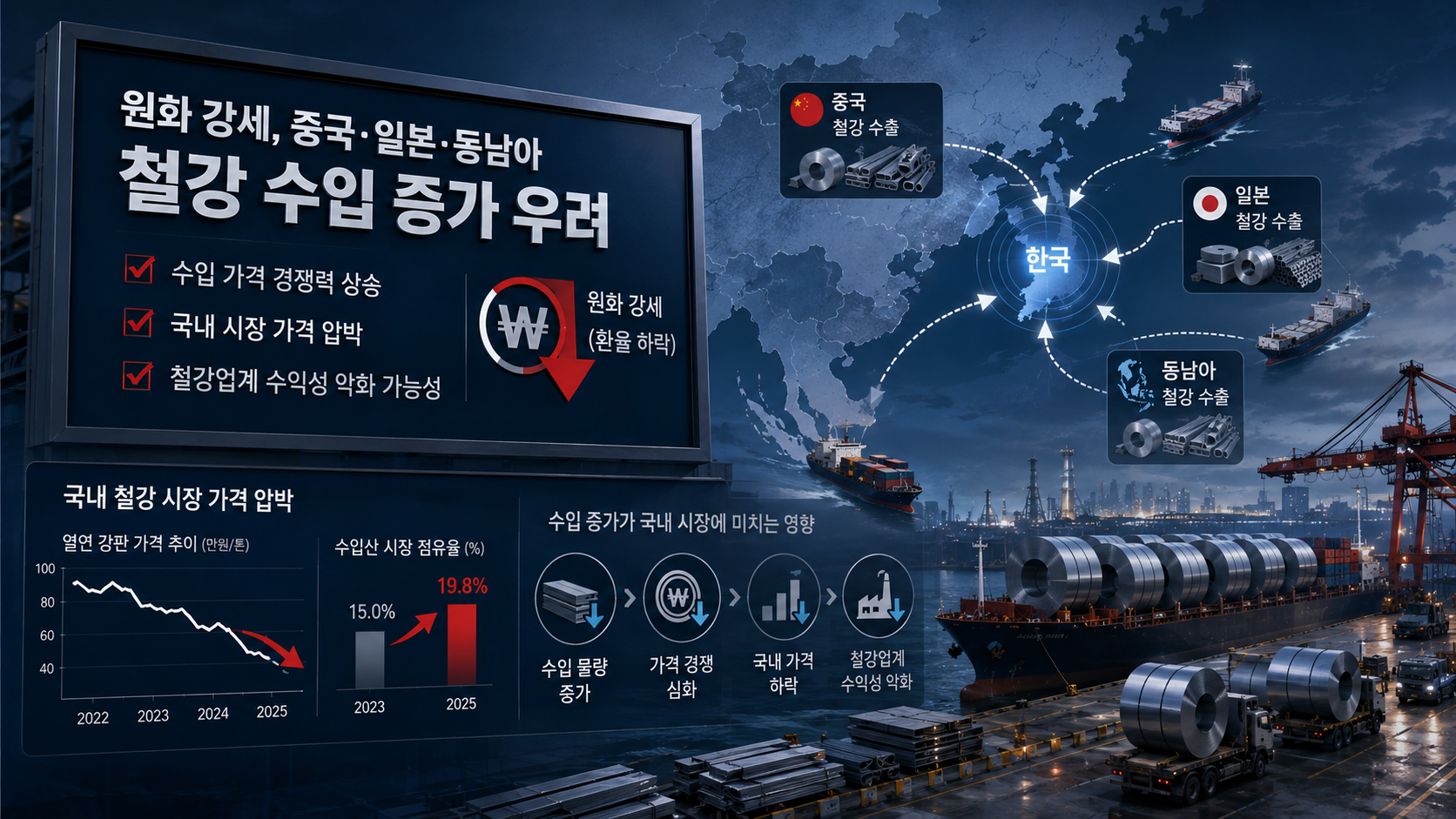 [금리 3% 시대와 철강⑤] 원화 강세가 수입문 연다…중국·일본·동남아산 가격 공세 다시 변수